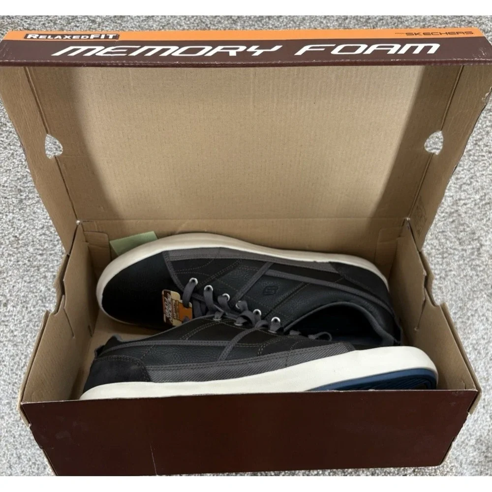 Skechers Relaxed Fit Planfix Romelo Sneaker Men's 13 Charcoal Leather New in Box